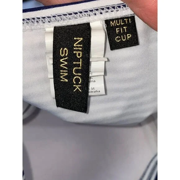 One Piece Niptuck Striped Swimsuit: Navy & White Nautical Beach Coastal Size 10 - Picture 12 of 12